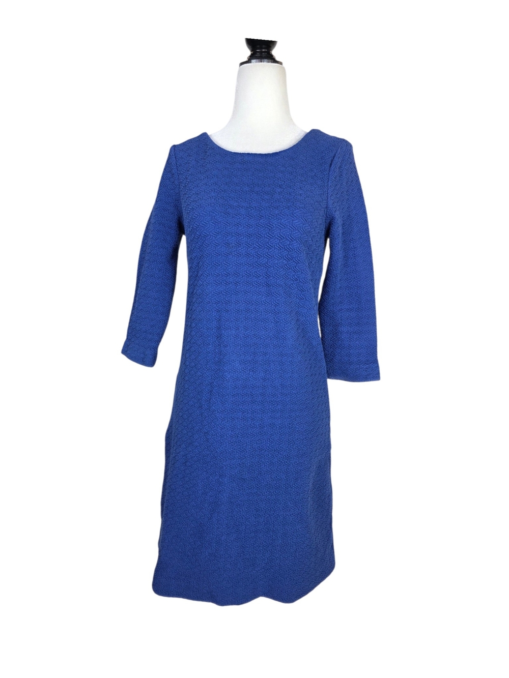 Ganni Cobalt Blue Long-Sleeve Textured Stretchy Sheath Dress